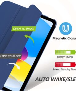 MoKo Case for iPad 10th Generation 10.9 inch 2022, Slim Stand Protective Cover with Hard PC Translucent Back Shell Cover for iPad 10th Gen 2022, Support Touch ID, Auto Wake/Sleep, Navy Blue 28 51C0acWZ1zL