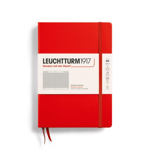 LEUCHTTURM1917 - Notebook Hardcover Medium A5-251 Numbered Pages for Writing and Journaling (Red, Squared) Red