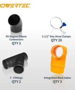 Alternative view of POWERTEC 70315 2-1/2-Inch Dust Collection Fittings Kit w/Connectors, Blast Gates and Clamps – Three Machine Set-Up Dust Collection Kit