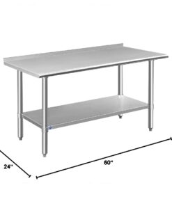 ROCKPOINT Stainless Steel Table for Prep & Work with Backsplash 60x24 Inches, NSF Metal Commercial Kitchen Table with Adjustable Under Shelf and Table Foot for Restaurant, Home and Hotel 60x24inch 39 51CFb9pI fL