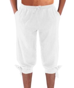 Men's Ankle Banded Pants Medieval Viking Navigator Pirate Costume Trousers Renaissance Gothic Pants Large White-short 8 51CM1XbRtL