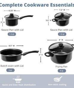 7 Pc Carbon Steel Nonstick Cookware Set – Carbon Steel Pan & Pot Set - Carbon Steel Cookware Set (Black) 12 51COBVmmbgL