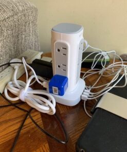 TROND Surge Protector Power Strip Tower - Flat Plug 6 ft Extension Cord with 12 Multiple Outlets, 4 USB Ports(1 USB C), Multi Plug Charging Tower, 1700J, for Home Office Supplies, Dorm Room Essentials 50 51CXctly LL