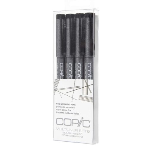 Copic Markers Multiliner Fine Pigment Based Ink, 4-Piece Set 4 Count (Pack of 1) Black Fine