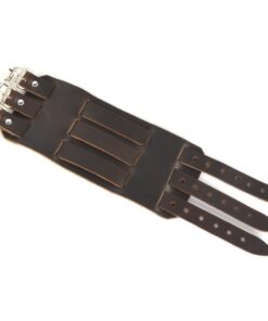 HZMAN Mens Genuine Leather Wide Triple Strap Cuff Wrap Gauntlet Wristband Buckle Fastening Arm Armor Cuff Brown 19 51CqE9C81xL