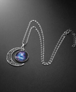 Luvalti Galaxy & Crescent Cosmic Moon Pendant Necklace, Purple Glass, 17.5'' Chain, Great Gift for Women 27 51DLuB48UyL