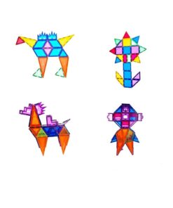 FunEdu Upgraded 100-piece Magnetic Tiles Building Blocks, Deluxe Super Strong Magnet toy set, Various Shapes, Wheel Bases, Tiles with Animal Images for kids toddlers 29 51DQewUiHfL