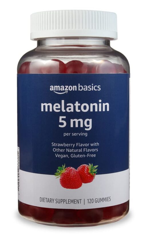 Amazon Basics Melatonin 5mg, 120 Gummies (2 per Serving), Strawberry (Previously Solimo) 120 Count (Pack of 1)