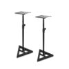 Pyle Speaker Stand Pair of Sound Play 1 and 3 Holder - Telescoping Height Adjustable from 26” - 52” Inch High Heavy Duty Three-point Triangle Base w/ Floor Spikes and 9” Square Platform, Black 25 51DTkhItKPL