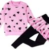 DDSOL Little Girls Clothing Set Outfit Heart Print Sweatshirt Top + Long Pantskirts 2pcs Baby Pant Set for Toddlers and Kids 6-7 Years 1-pink