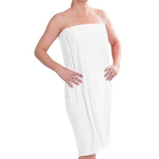 DII Spa Towel for Women, Adjustable Shower Wrap with Self-Fastening Closure, Small/Medium, 55.5x32.5, White White Terry Small/Medium, 55.5x32.5"