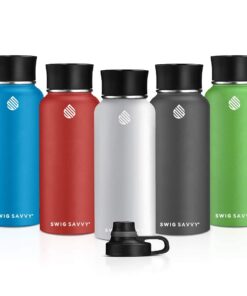 Alternative view of Swig Savvy Sports Water Bottle, Vacuum Insulated Stainless steel, Double Wall, Wide Mouth 2 Leakproof Lid, Travel Thermos - 40oz (Red) Red