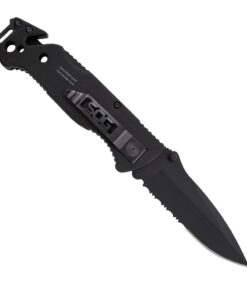 SOG Escape Tactical Folding Knife- 3.4 Inch Serrated Edge Blade Emergency Pocket Knife with Glass Breaker, Wire Stripper and Line Cutter Blades-Black (FF25-CP) Escape - Hardcased Black 30 51E2drNJDXL