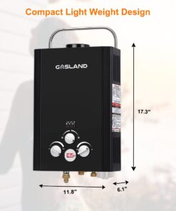 Tankless Water Heater, GASLAND Outdoors BE158B 1.58GPM 6L Portable Gas Water Heater, Instant Propane Water Heater, Overheating Protection, Easy to Install, Use for RV Cabin Barn Camping Boat, Black 23 51E7mg0u2dS