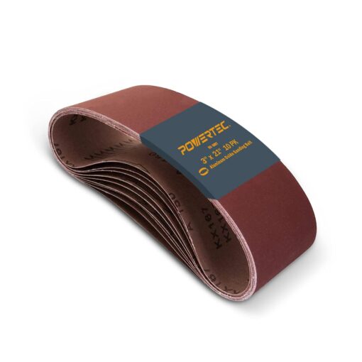 POWERTEC 3 x 21 Inch Sanding Belts, 80 Grit Aluminum Oxide Belt Sander Sanding Belt for Portable Belt Sander, Wood & Paint Sanding, Metal Polishing, 10PK (110430) 3''x21'', 80 Grit