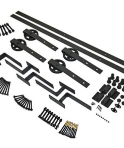 DIYHD TSQ15 Big Wheel Sliding Barn Wood Interior Closet Kitchen Door Easy Mount One Piece Bracket, 6.6FT Track Kit, Bypass Hardware 9 51ET2erwvML