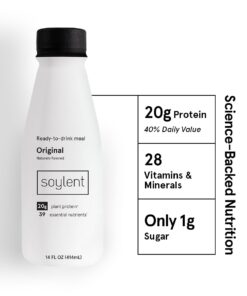 Soylent Original Meal Replacement Shake, Ready-to-Drink Plant Based Protein Drink, Contains 20g Complete Vegan Protein and 1g Sugar, 14oz, 12 Pack 14 Fl Oz (Pack of 12) 25 51EVhkhc6bL