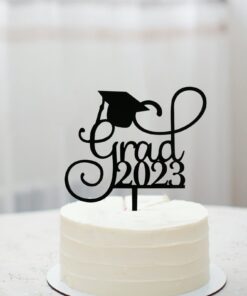 Grad 2023 Cake Topper for Class of 2023 Graduation Party Decorations Acrylic Congrats Grad Supplies (Black) Black 18 51Ep9Dq1K7L