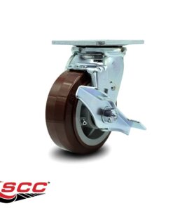 Alternative view of Service Caster Brand 5 Inch Heavy Duty Swivel Caster Wheel Polyurethane Wheel – 750lbs./Caster – Swivel Plate Caster with Locking Brake & Roller Bearing 5" Wheel Swivel - Top Lock Brake - Maroon