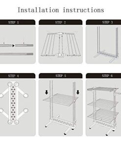 Newerlives BR505 3-Tier Collapsible Clothes Drying Rack with Casters, Laundry Drying Rack, Stainless Steel Hanging Rods, Indoor & Outdoor Use 27 51FAEXzaZL 2