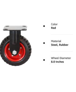 POWERTEC 8 Inch Heavy Duty Fixed Caster Wheels, Pneumatic Plate Casters with Rubber Knobby Tread for Workbench, Dolly, Cart, Trolley, Wagon & Chicken Coop, Large Castor Wheels, 1pk (17053) Fixed, 1pk 20 51FHrmdFQZL