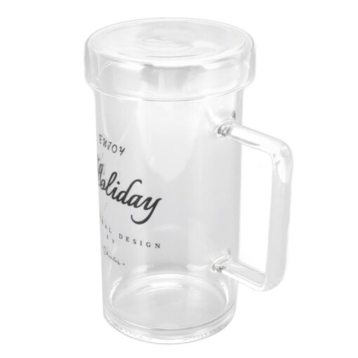 Naroote Letter Pattern Clear Glass Tea Cup Gift Coffee Cup 700ml with Lid for Water (holiday) holiday