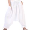 CandyHusky 100% Cotton Hippie Gypsy Boho Baggy Pants Harem Pants for Men Women Yoga Pants Aladdin Pants One Size Fits Most White 17 51FSNpipn3L