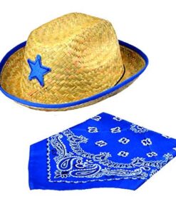 JOYIN Toy Pack of 12 Childs Straw Cowboy Hats with Cowboy Bandannas (6 Red & 6 Blue) Christmas Party Favors 21 51Fd7n0VzcL