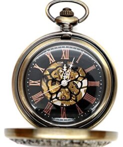 Alternative view of New Brand Mall Steampunk Vintage Roman Letters Design Case Mechanical Pocket Watch with Chains for Xmas Gifts (brzone-2)