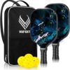 VUFOXT Pickleball Paddles Set of 2, 99.99% Carbon Fiber, Graphite Honeycomb Core Graphite Face Cushion Comfort Grip with 4 Pickle Balls 1 Table Tennis Bag at The Batting Cages Field Ink Black 12 51FsN0SanL