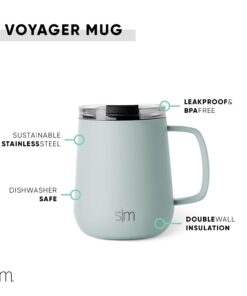 Alternative view of Simple Modern Travel Coffee Mug with Lid and Handle | Reusable Insulated Stainless Steel Coffee Tumbler Tea Cup | Gifts for Women Men Him Her | Voyager Collection | 12oz | Sea Glass Sage -Sea Glass Sage