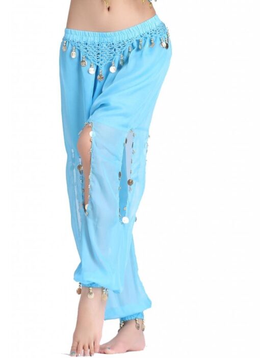 ZLTdream Women's Belly Dance Coins Lantern Pants One Size Light Blue