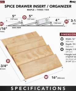 Rev-A-Shelf 16" 3 Tiered Seasoning Organizer, Trim-to-Fit Wooden Kitchen Draw and Cabinet Home Storage Insert, Pull Out Spice Rack, Maple, 4SDI-18 16 Inch 27 51G5DlvxwvL