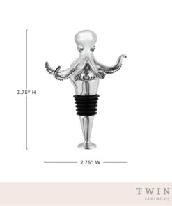 Twine Octopus Wine Bottle Stopper, Keep Wine Fresh, Fits Standard Bottles, Metal, Rubber Seal, Silver, Set of 1 11 51G842dF aS
