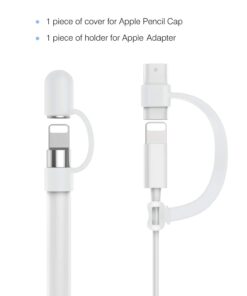 MoKo Pencil Cap Holder Fit Apple Pencil 1st Generation, USB Cable Tether and Pencil Cap, Fit New iPad 10th Generation 2022, iPad 9th/8th/7th/6th Gen, iPad Mini 5,White White 19 51GQptrTEL