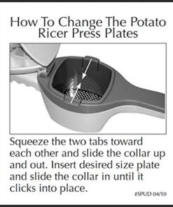 RSVP International (SPUD) Potato Ricer, White/Green | Mash Potatoes, Fruits, Vegetables & More | Includes Medium & Coarse Plates | Pot Resting Extension | Dishwasher Safe 24 51GjA ThQZL