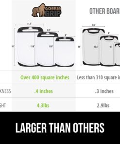 The Original Gorilla Grip Oversized 100% BPA Free Reversible Durable Kitchen Cutting Board Set of 3, Dishwasher Safe, Nonslip Handle Border Plastic Boards, Juice Grooves, Chopping Food, Cooking, Black Large (Pack of 3) Black/White 25 51GlySok9QL