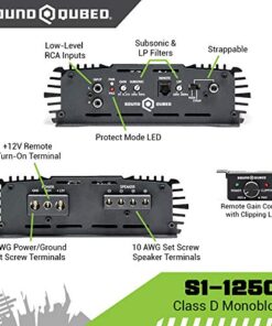 SoundQubed S1-1250 1300W RMS Car Audio Amplifier, 1 Ohm Stable Monoblock Amp Class D w/Remote Gain Control Knob & LED Clipping Indicator 1260 Watt 12 51Gz3LLmCrL