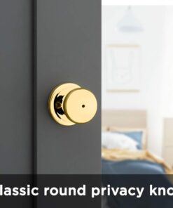 Kwikset Juno Interior Privacy Door Knob with Lock, Door Handle For Bathroom and Bedroom, Polished Brass Keyless Turn Lock Doorknob 14 51Gz8EBNBtL