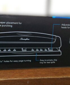 Swingline 3 Hole Punch, 2- 3 Hole Adjustable Desktop Puncher, 10 Sheet Punch Capacity, Precision Pro, Black/Silver (74037) 39 51HEDyaiHbL