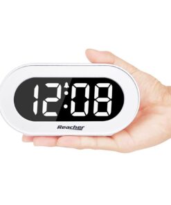 REACHER Small LED Digital Alarm Clock with Snooze, Simple to Operate, Full Range Brightness Dimmer, Adjustable Alarm Volume, Outlet Powered Compact Clock for Bedrooms, Bedside, Desk, Shelf(White) White Digit 21 51HJrC4VmL