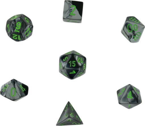 Chessex Gemini Black Grey w/ Green Polyhedral 7 Dice Set CHX26445