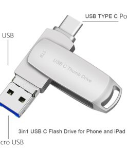 Alternative view of USB C Memory Stick 1TB Phone External Storage, Flash Drive with USB C/Micro USB Compatible MacBook iPad pro(2019/2020) iPad mini6 and PC (Black 1000GB) Black