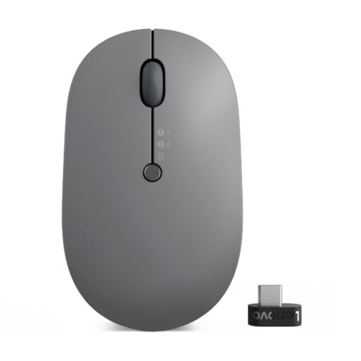 Lenovo Go Multi-Device Wireless Mouse, 2.4GHz Nano USB-C Receiver, Bluetooth, Adjustable DPI, USB-C Rechargeable Battery, Qi Wireless Charging, Ambidextrous, GY51C21211, Grey