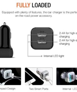 Trianium Car Charger 24W (2 Pack) Dual Charger Adapter, AtomicDrive SmartUSB Compatible iPhone 12 11 Pro Max/XR/XS Max/X/8/7/6s/6 Plus, iPad Pro/Air2/Mini,Galaxy S20,Note,LG,Nexus,HTC,Huawei,and More 27 51I8VJBCkHL