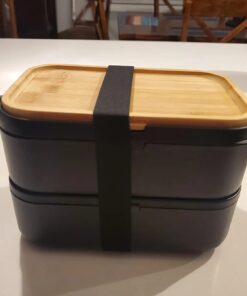 GRUB2GO Premium Bento Lunch Box (Large 68 Oz Capacity) | 2023 Exclusive, 70% Bigger | Includes Bamboo Chopping Board Lid, Carry Bag, 2 Dividers, Utensils, Sauce Container Premium 2021 Model: Executive Black (68 OZ) 56 51Iux20ljvL