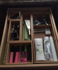 Seville Classics Bamboo Premium Organizer Storage Bins for Kitchen Silverware, Pantry, Closet, Office Desk, Pens, Utensils, Makeup, K Cup, Bamboo, Bin Set (5 Piece) Bin Set (5 Piece) 40 51IwQbgy6JL