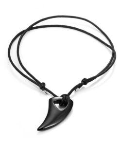 URBAN JEWELRY Men's Black 316l Stainless Steel Alpha Spear Wolf Teeth Pendant Chain Necklace Black Wolf Teeth Pendant 22 51J0FfKLdKL