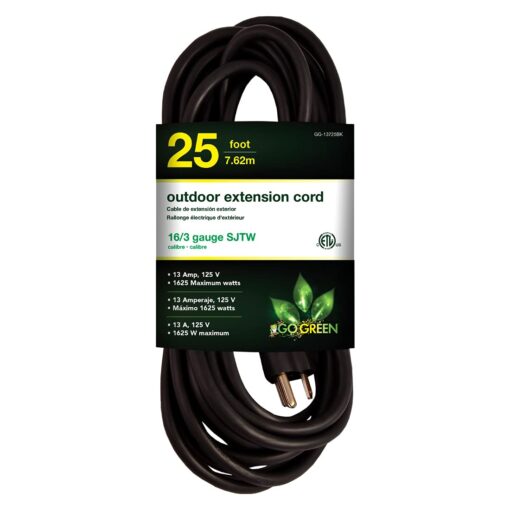 Go Green Power Inc. GG-13725BK 16/3 Heavy Duty Extension Cord, Outdoor Extension Cord, Black, 25 ft