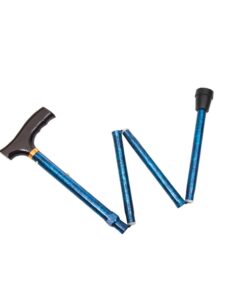 Essential Medical Supply Steppin' Out Folding Wood T-Handle Cane with Blue Textured Finish